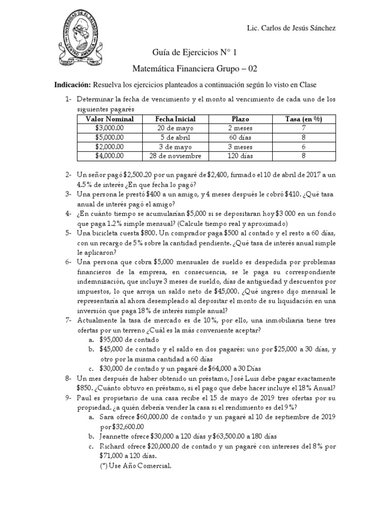 Ejercicios de Pagarés y Cálculo Financiero | PDF | Interés | Euro