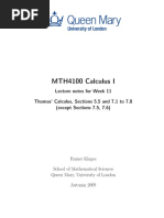 MTH4100 Calculus I: Lecture Notes For Week 11 Thomas' Calculus, Sections 5.5 and 7.1 To 7.8 (Except Sections 7.5, 7.6)