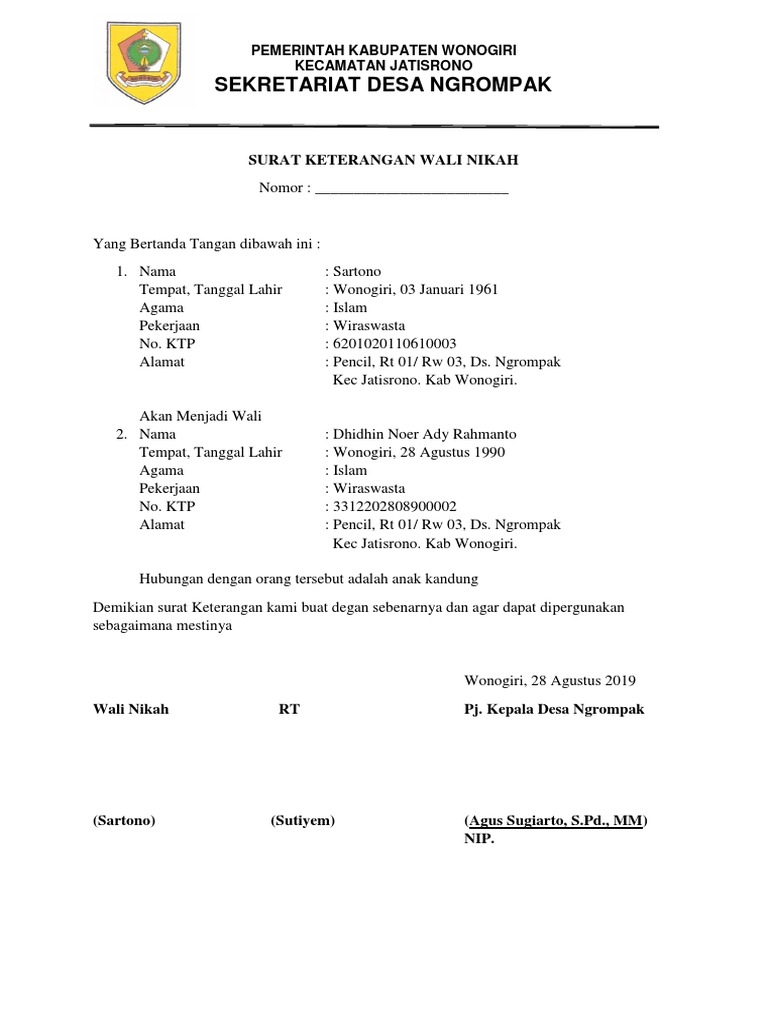 Surat Keterangan Wali Nikah