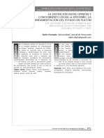 Hurtado (2011) La Distinción Enter La Opinión y El Conocimiento La Fundamentación Del Estado en Platón PDF