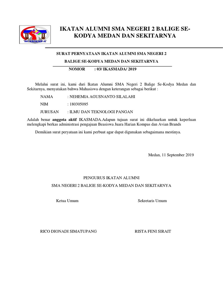 Surat Keterangan Aktif Anisasi Alumni