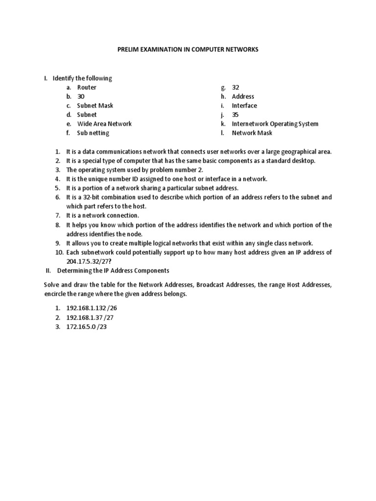 Computer Networks Preliminary Exam Guide | PDF | Technology & Engineering