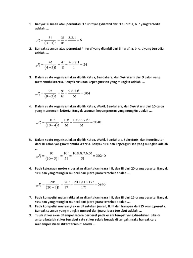 Permutasi dan Kombinasi dalam Matematika | PDF