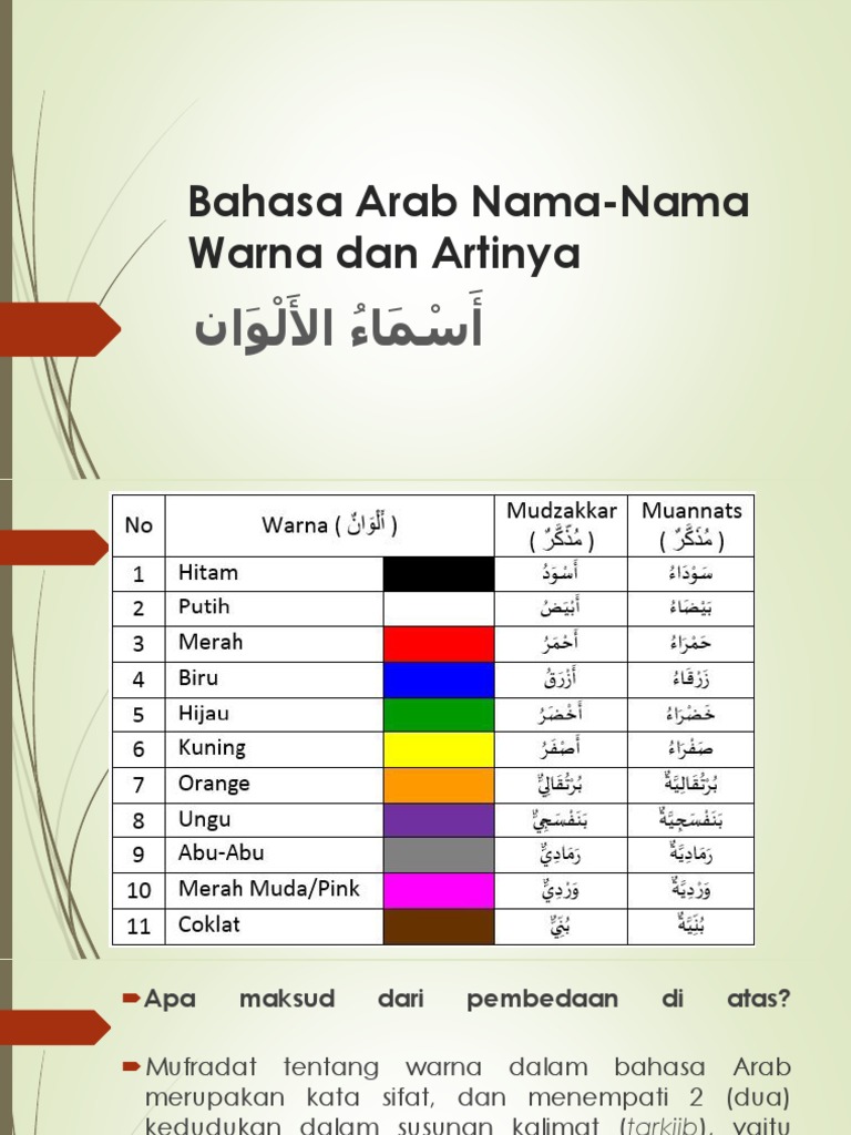 Bahasa Arab Nama Nama Warna Dan Artinya