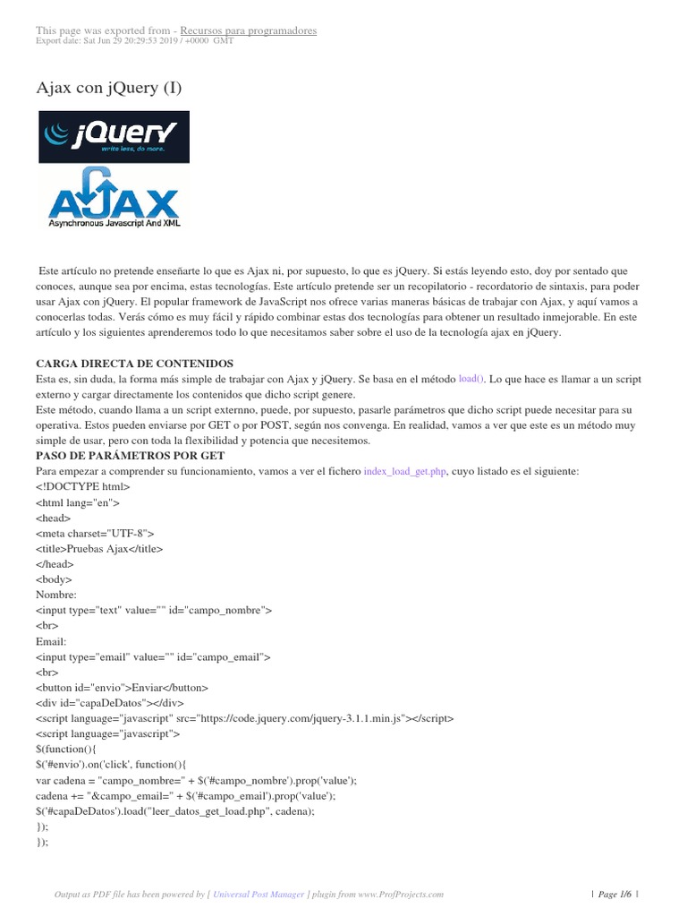 Sintaxis de Ajax con jQuery | PDF | Devolución de llamada (programación ...