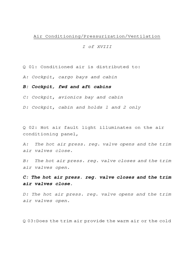 Air Conditioning and Pressurization Quiz | PDF | Valve | Aerospace