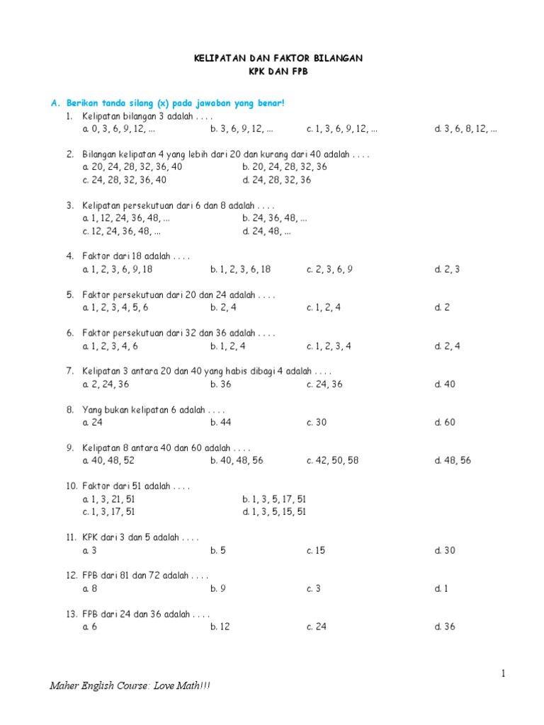 Soal Matematika Kelas 6 Bagian 5