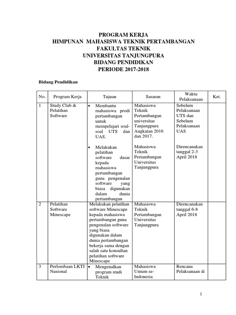 Program Kerja Pendidikan HMT Pertambangan | PDF | Seni | Komputer