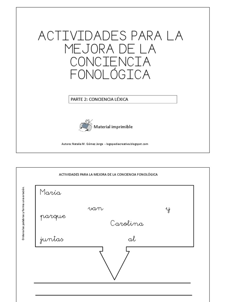 ACTIVIDADES PARA LA MEJORA DE LA CONCIENCIA FONOLOGICA Natalia M Gomez ...