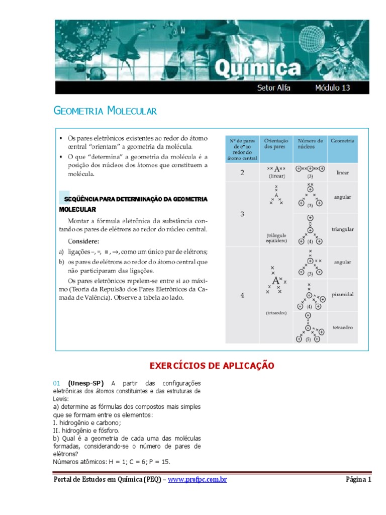 Geometria e Polaridade Com Gabarito | PDF | Ligação química | Moléculas, image size:768x1024