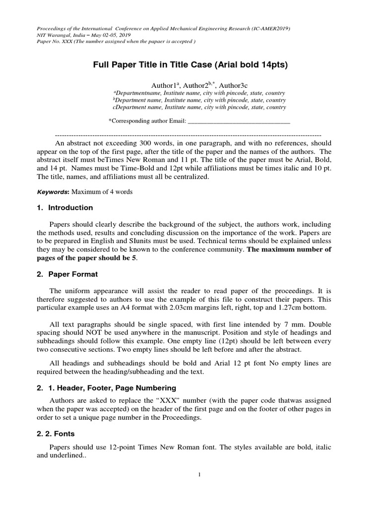Full Paper Title in Title Case (Arial Bold 14pts) :: Maximum of 4 Words ...