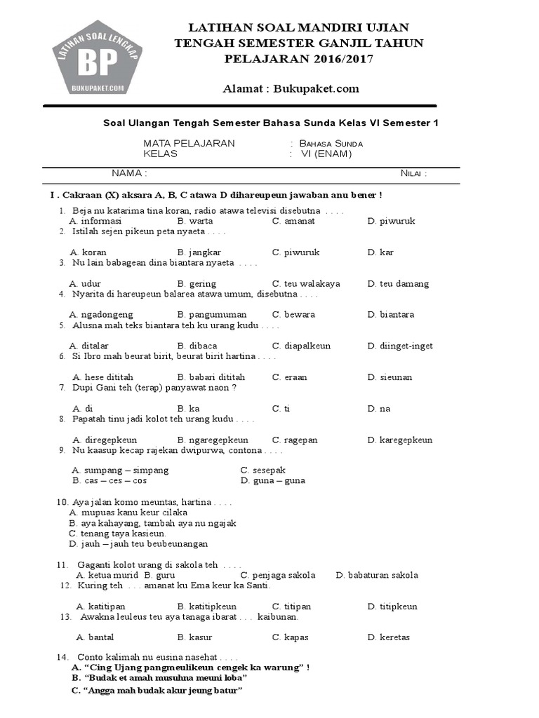 Uts Bahasa Sunda Semester 1