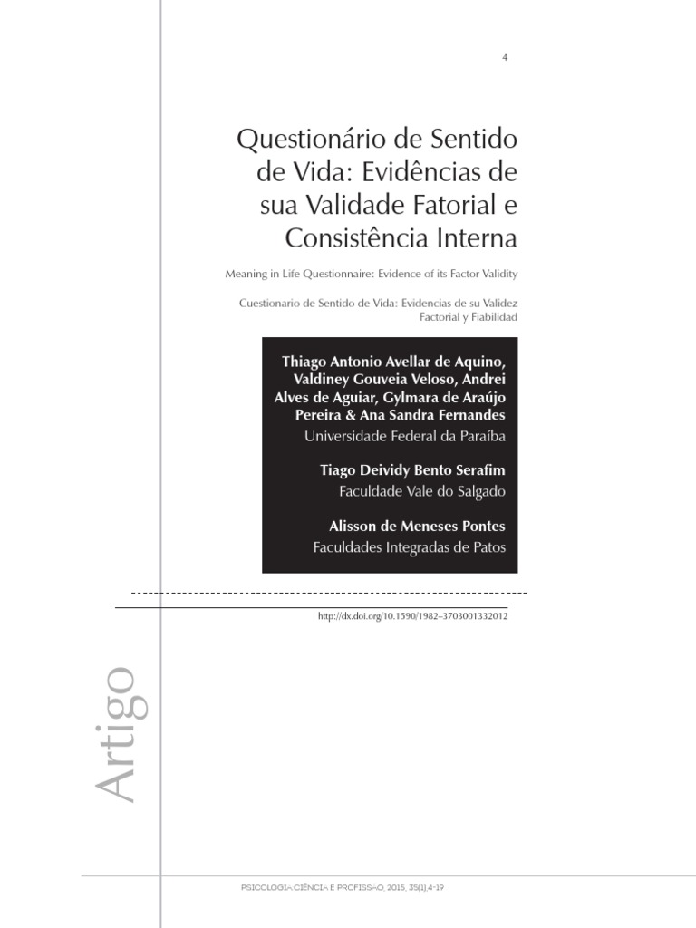 Validade e Consistência do QSV | PDF | Fenomenologia (Filosofia) | Humano