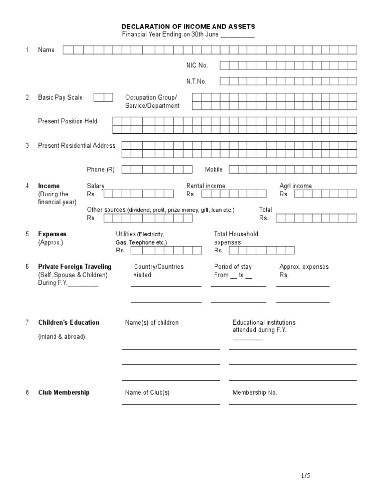 Declaration of Income and Assets | PDF | Expense | Deposit Account