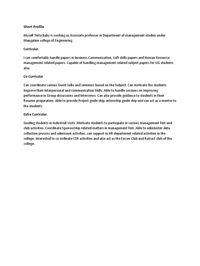 Short Profile: Curricular | PDF | Career & Growth