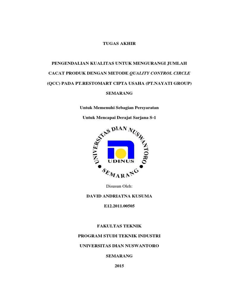 Tugas Akhir Pengendalian Kualitas Untuk Mengurangi Jumlah Cacat Produk Dengan Metode Quality Control Circle