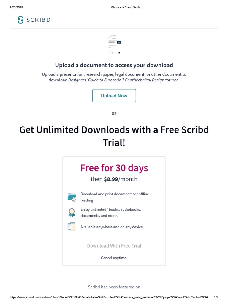 Scribd Subscription Plans and Free Trial PDF
