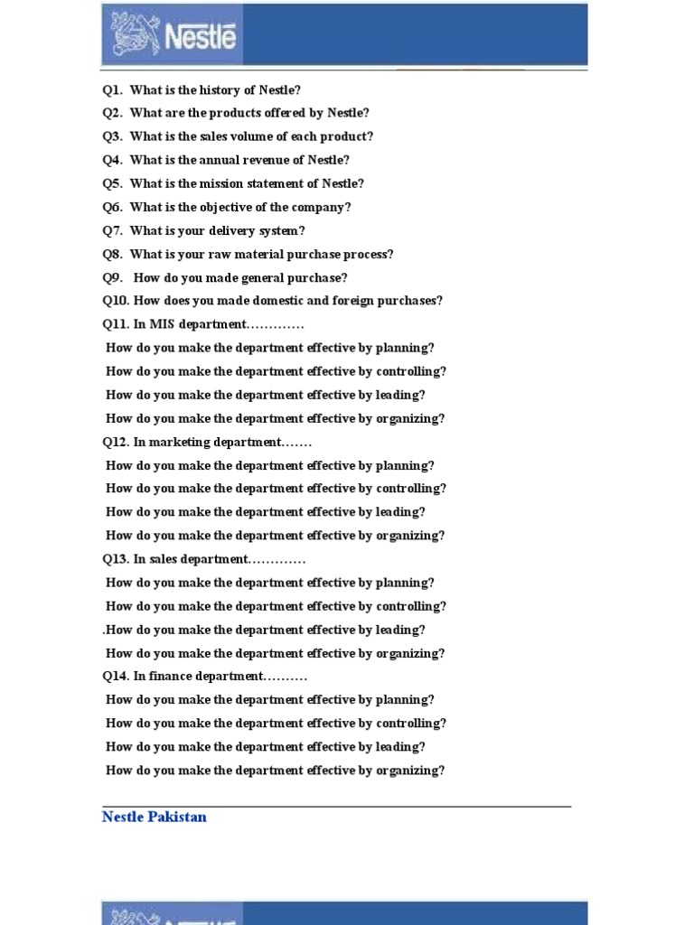 Nestle Questionnaire | PDF | Business Process Management | Business ...