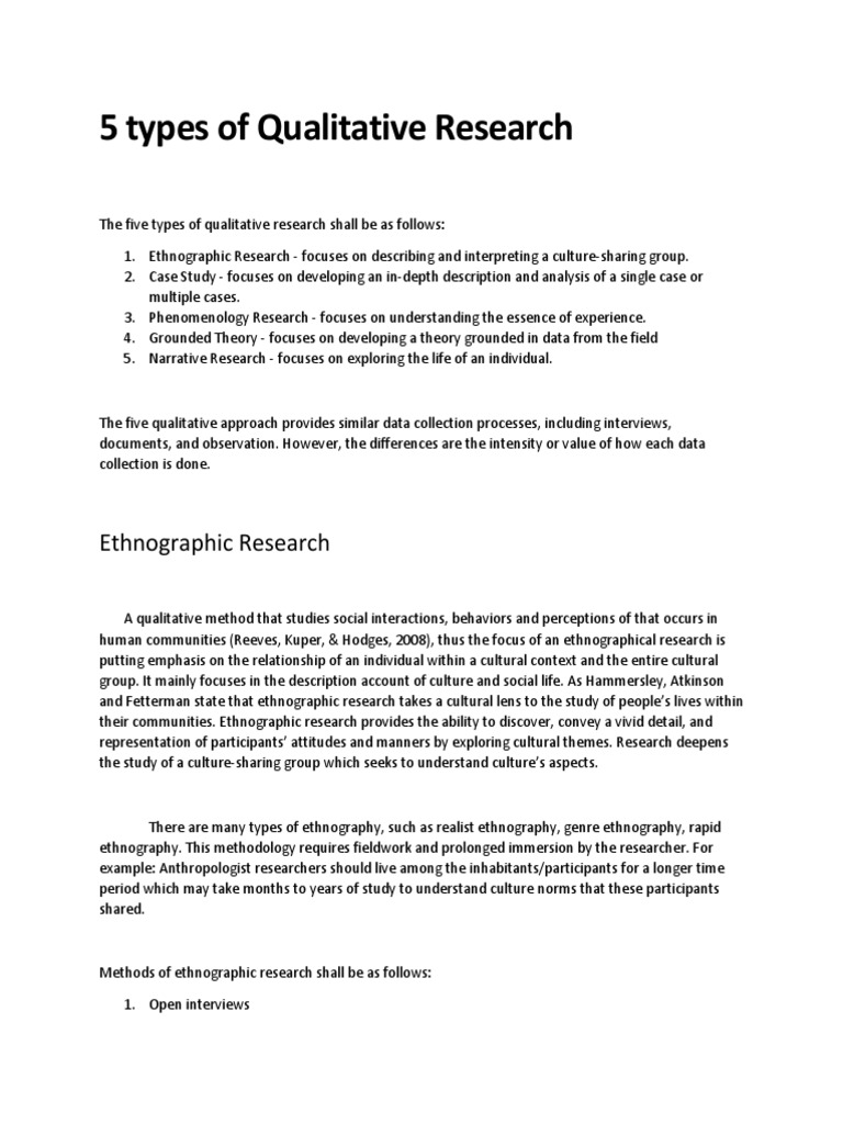 Overview of Five Qualitative Research Types | PDF | Narrative | Ethnography