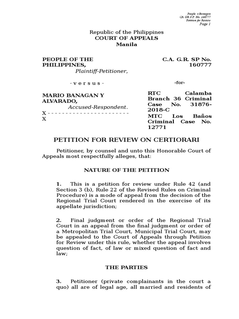 Petition For Review To CA PDF Negligence Judgment (Law)