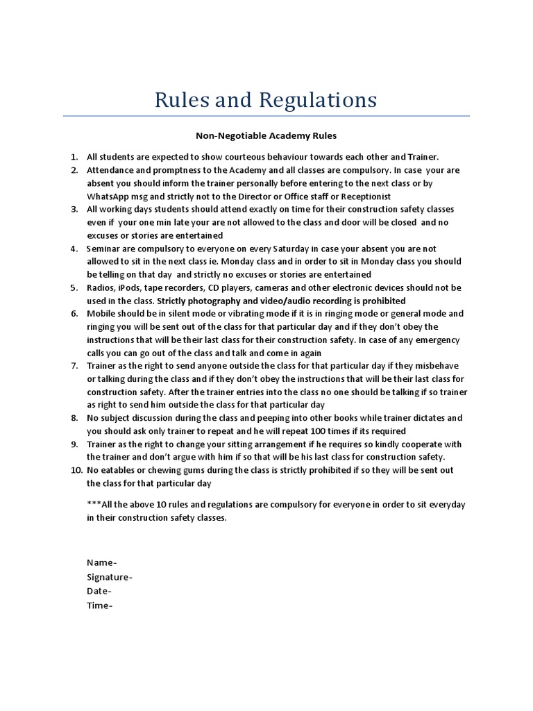 Rules and Regulations | PDF