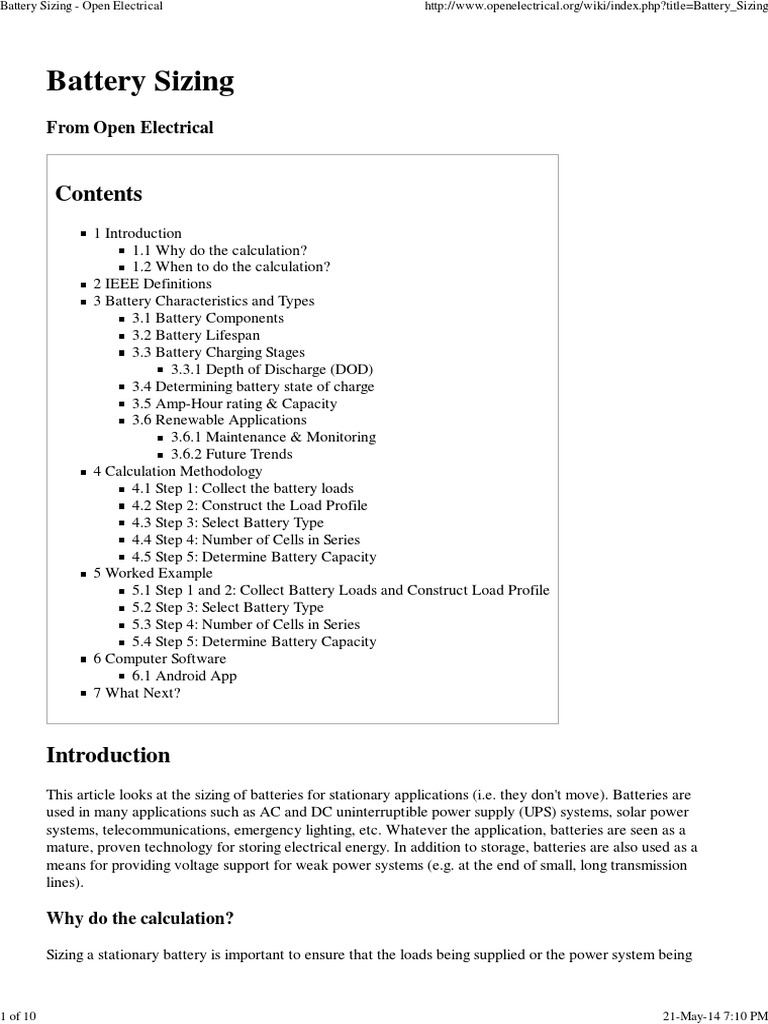 Battery Maintenance and Sizing Guide | PDF | Battery Charger | Galvanic ...