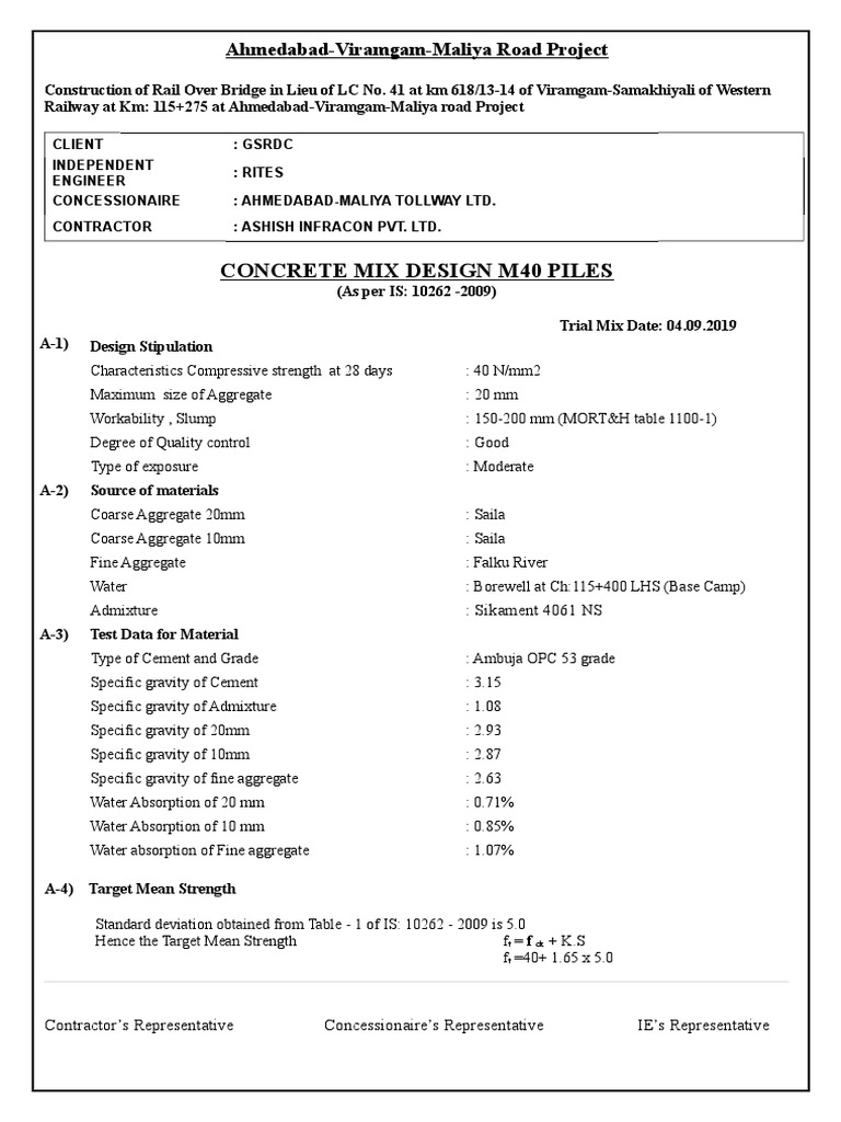 M40 Piles Concrete Mix Design (Ambuja) PDF Construction Aggregate