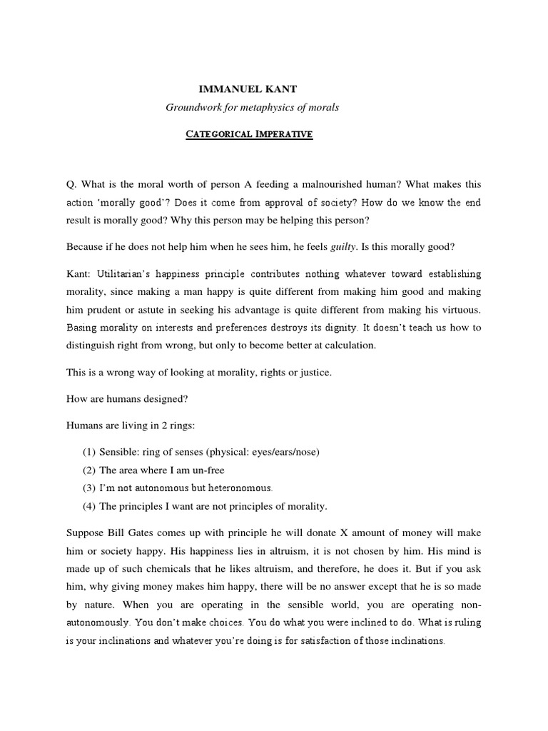 Immanuel Kant PDF Autonomy Utilitarianism