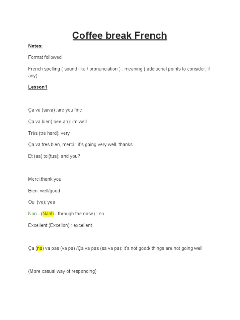 Notes sur Coffee Break French | PDF | Boissons | Nourritures