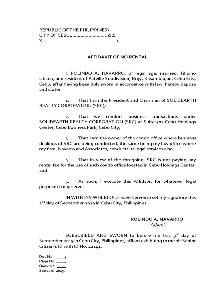 Affidavit of No Rental for SRC | PDF