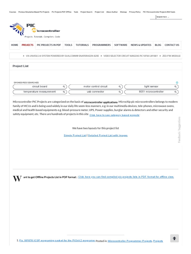 Project List - PIC Microcontroller Complete 1795 Projects | PDF ...