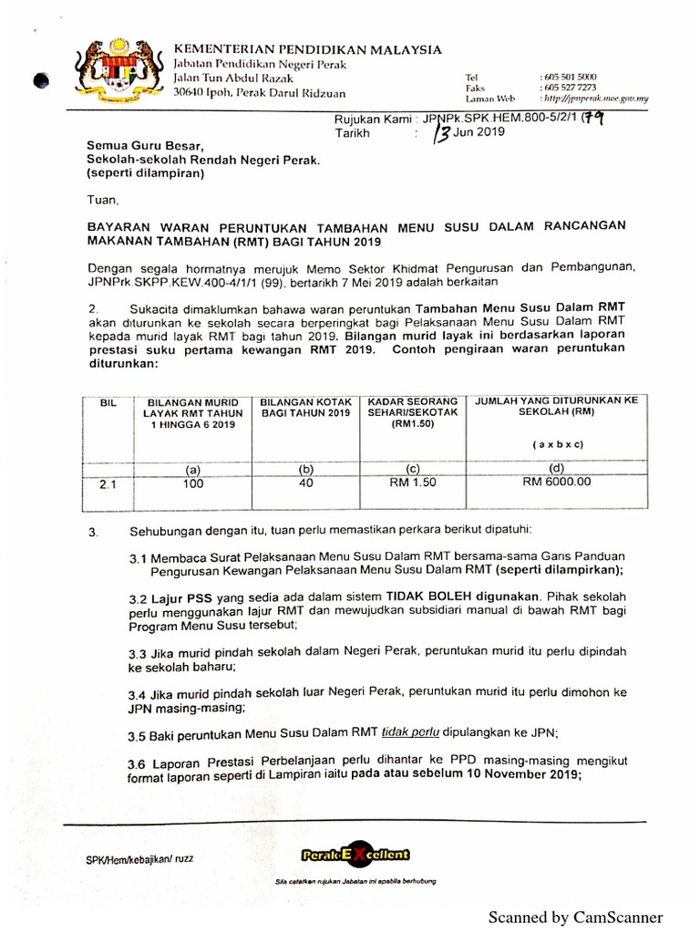 Surat Sek Bayaran Menu Susu Dalam RMT 2019 PDF  PDF