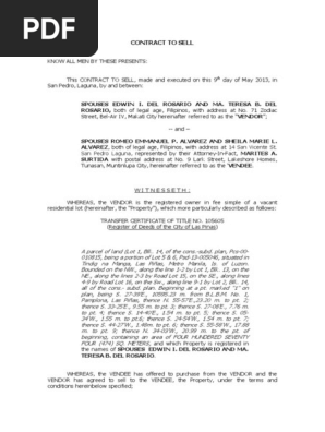 Contract to Sell -  bank financing