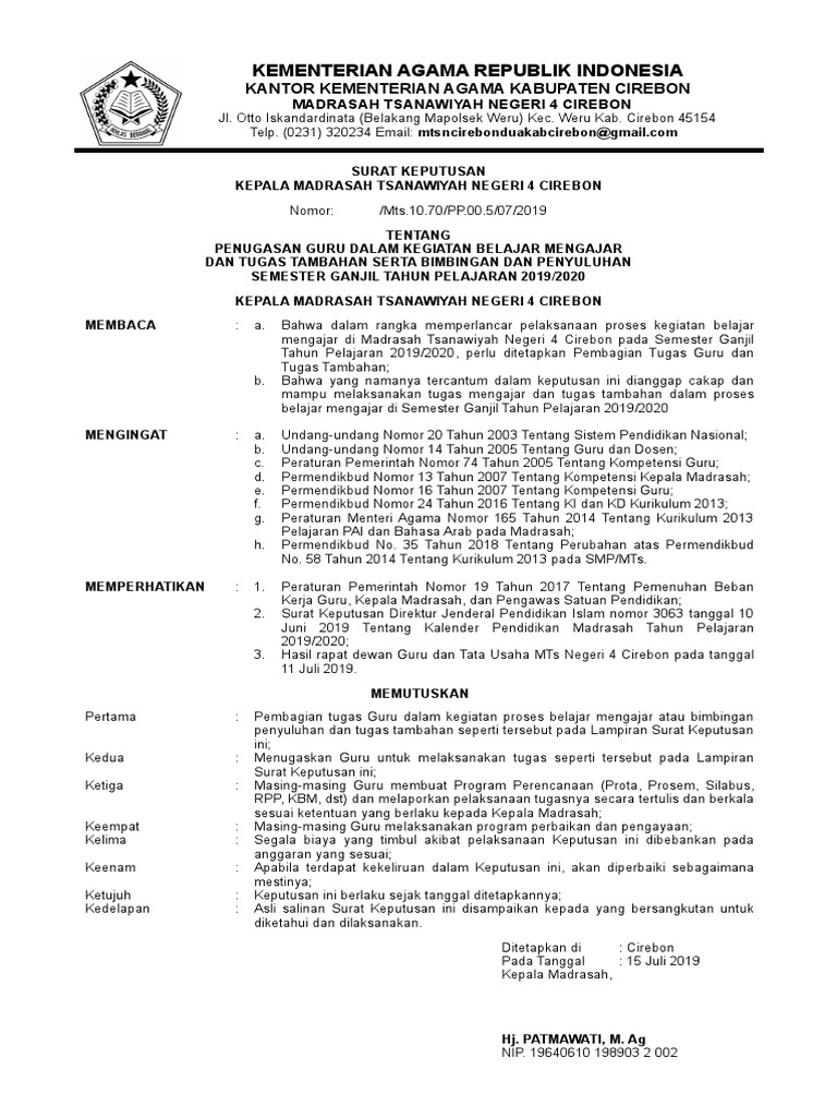 Konsideran Sk Mengajar Mts