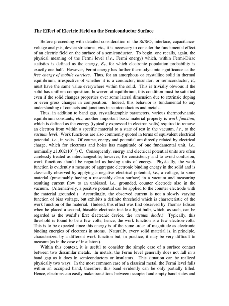 The Effect of Electric Field On The Semiconductor Surface | PDF ...