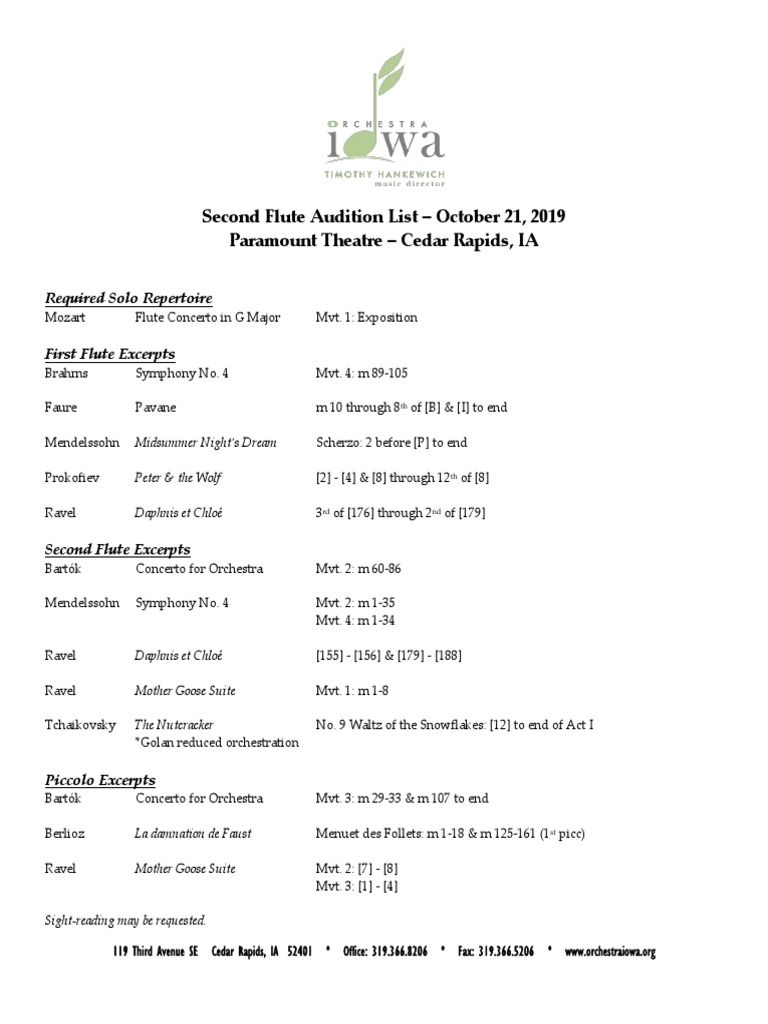 2nd Flute Audition List PDF