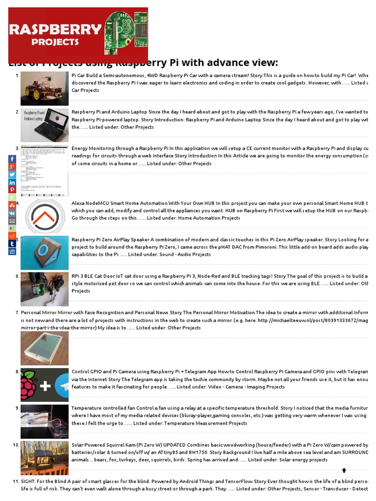 Projects List - Raspberry Pi Projects Complete 1480 Projects | Pdf |  Internet Of Things | Raspberry Pi