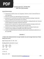 Question Paper Set-1, All India 2016 CBSE Class 12th Economics