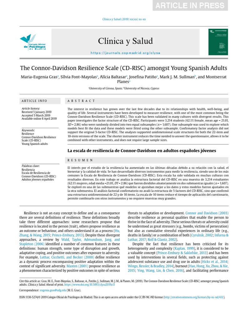 Clínica y Salud: The Connor-Davidson Resilience Scale (CD-RISC) Amongst ...