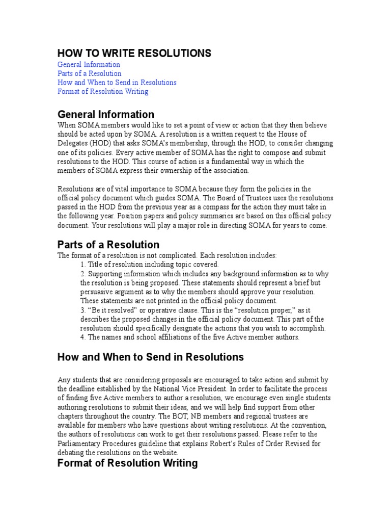 How To Write Resolutions  PDF  Paragraph  Parliamentary Procedure