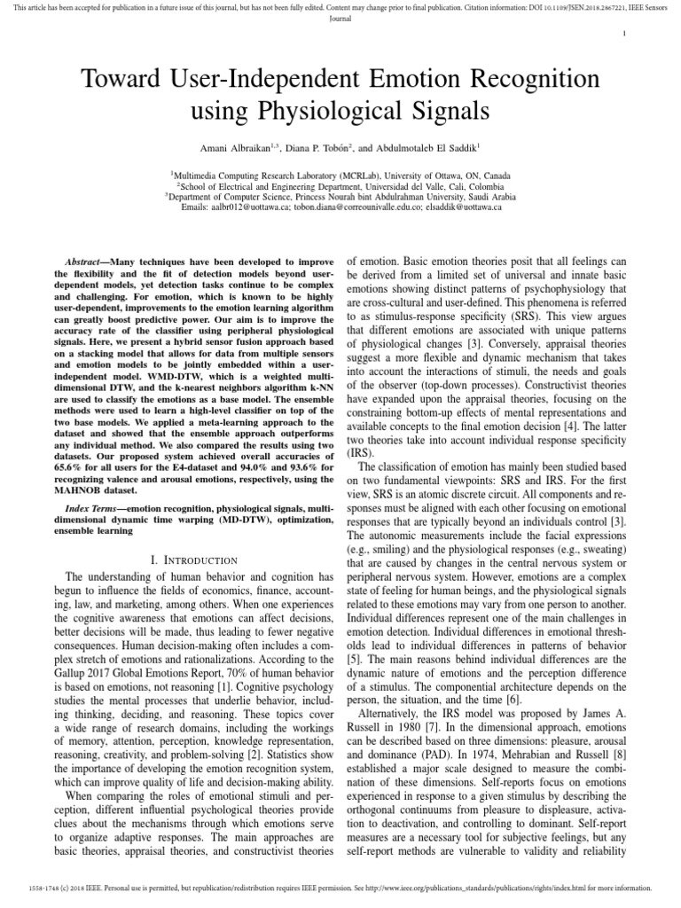 Toward User-Independent Emotion Recognition Using Physiological Signals ...