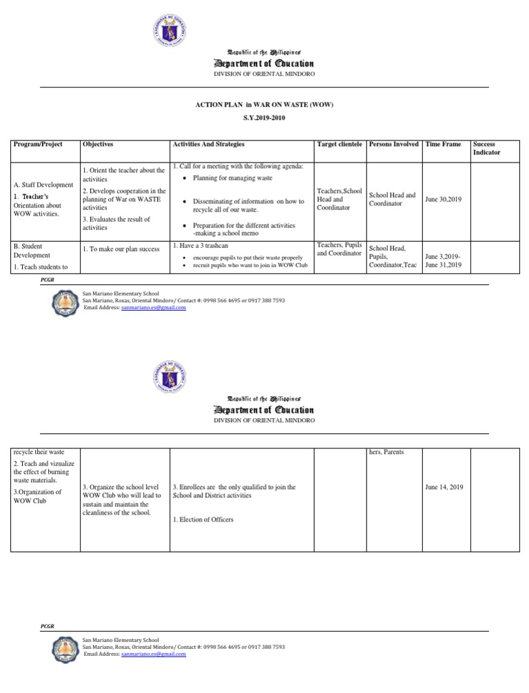 Waste Management Action Plan 2019-2020 | PDF | Learning | Behavior ...
