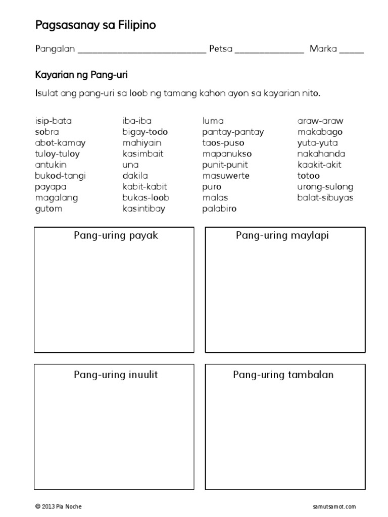 kayarian ng pang uri 2 worksheet pdf pdf