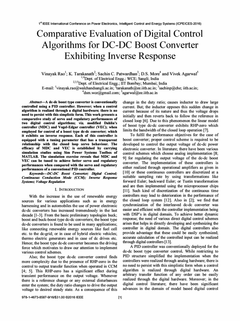 Comparative Evaluation of Digital Control Algorithms For DC-DC Boost ...