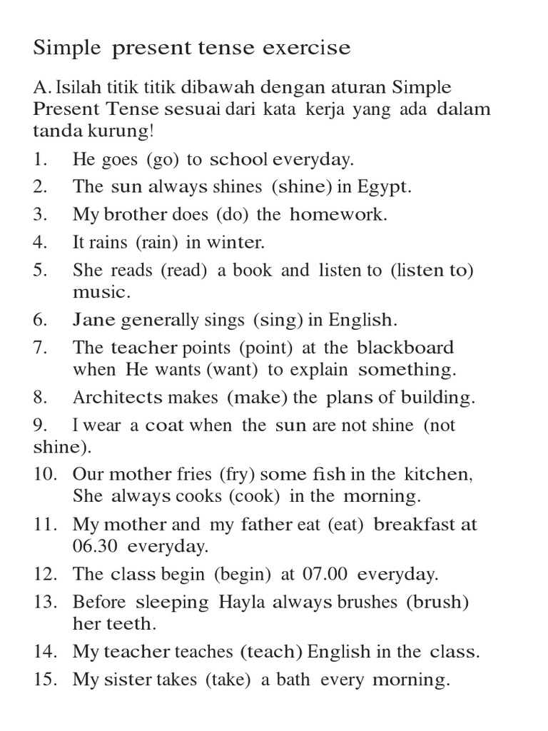 Simple Present Tense Exercise | PDF | Language Arts & Discipline