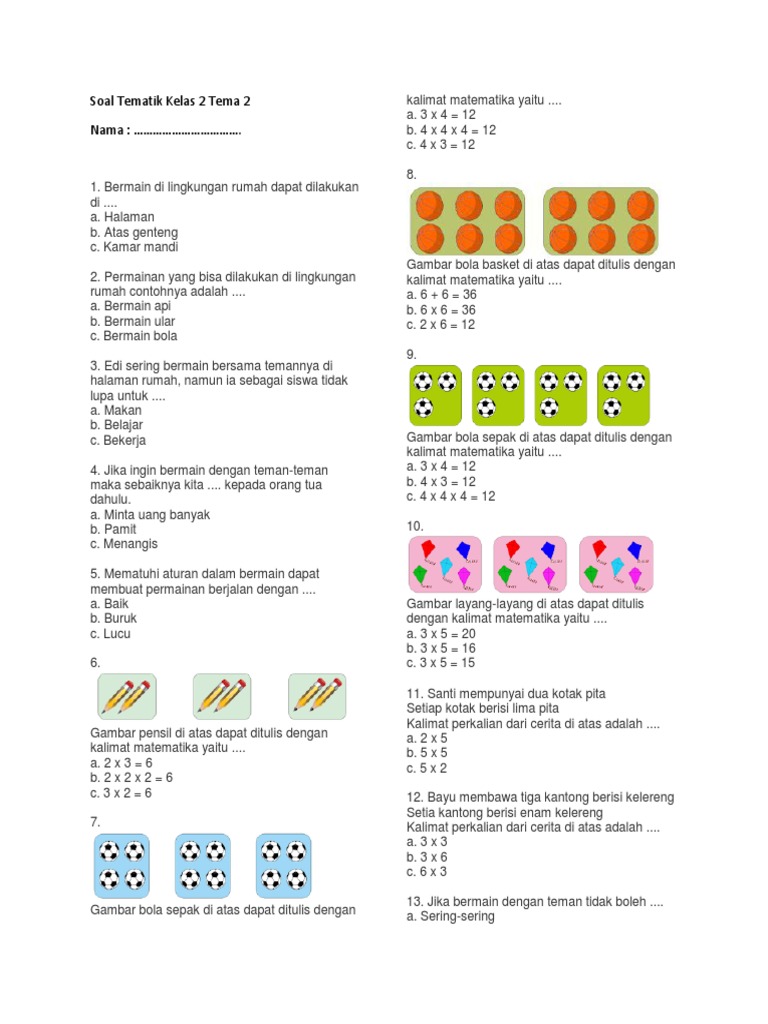 Soal Tematik Kelas 2 Tema 2docx