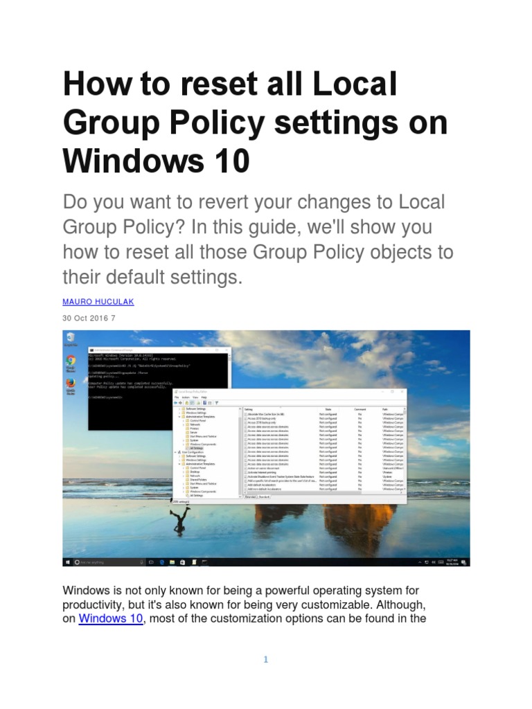 Resetting Local Group Policy in Windows 10 | PDF | Group Policy ...