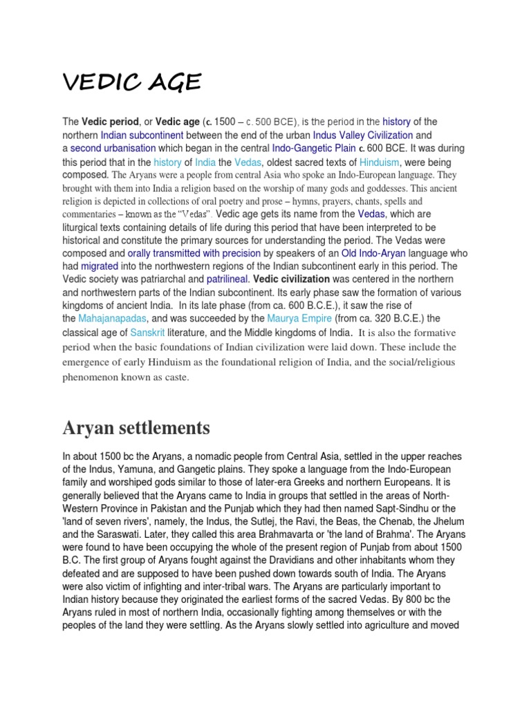 Vedic Age: Aryan Settlements | PDF | Vedas | Religious Books