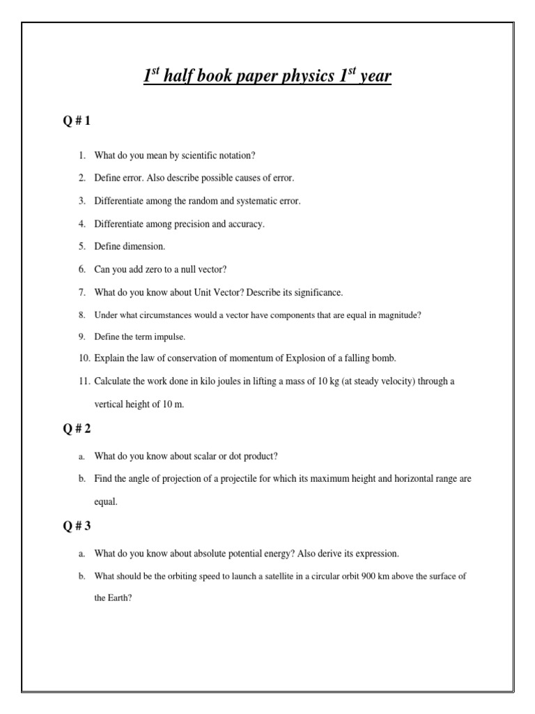 1st Half Book Paper Physics 1st Year PDF