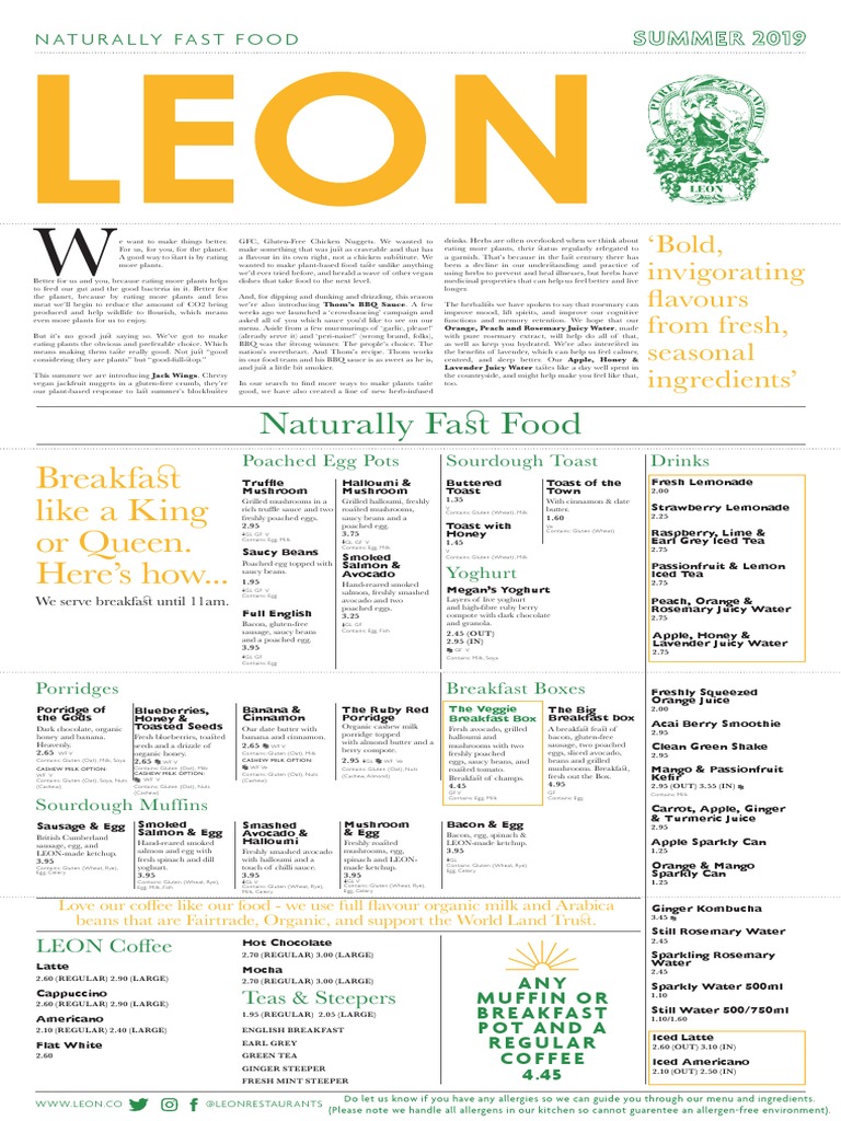 LEON's Plant-Based Breakfast Offerings | PDF | Food And Drink | Cooking